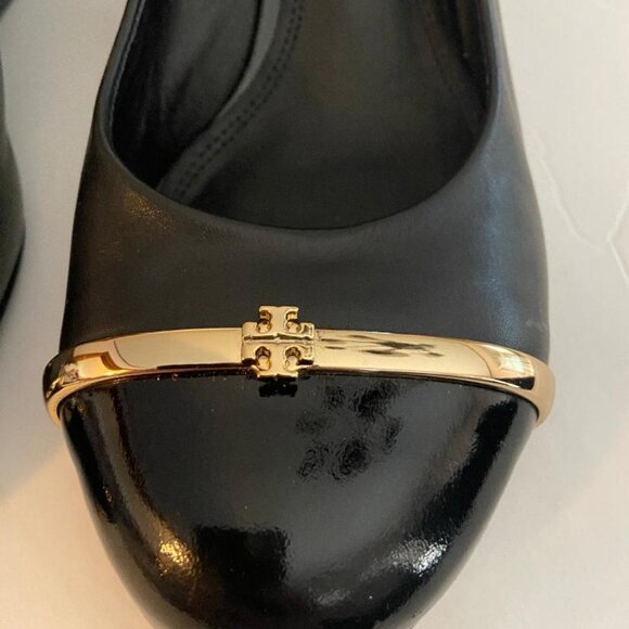 Tory Burch Black Wedges with Gold Detail - Picture 3 of 8